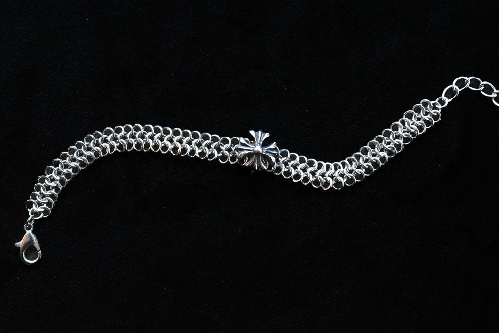 - BRACELET COTTE DE MAILLE - CROIX FLEUR DE LYSÉE